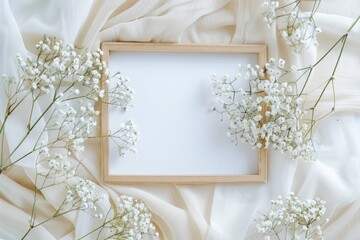 Elegant White Baby's Breath with Minimalist Wooden Photo Frame for Spring Decor and Design