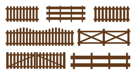 Wood fence on white background. Decorative fence section. Stable fence. Vector Stock. EPS 10.