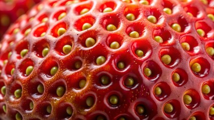 Macro shot of a strawberry's bumpy surface featuring numerous tiny holes and protrusions, inducing unease and discomfort in viewers.
