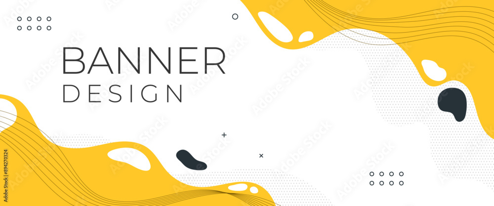 Wall mural wave yellow abstract with line horizontal banner design template vector