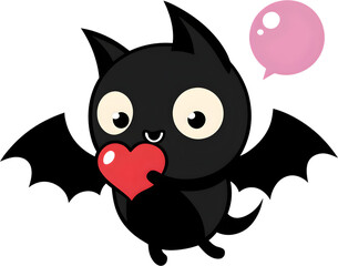 Adorable cartoon bat blows vibrant pink bubble gum. 