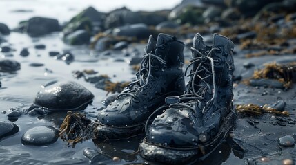 Black Boots on a Rocky Beach