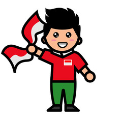 
young man holding an Indonesian flag