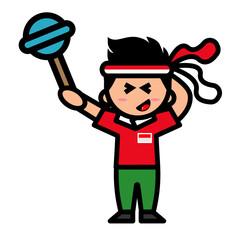 
young man is holding a lollipop