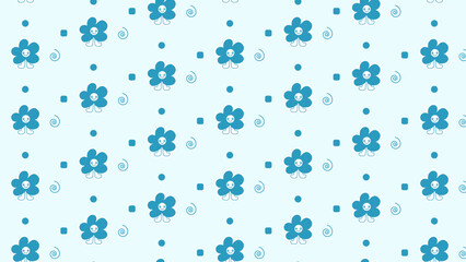 Pattern of the children's character flower is blue for books, coloring, games, clothes, advertising