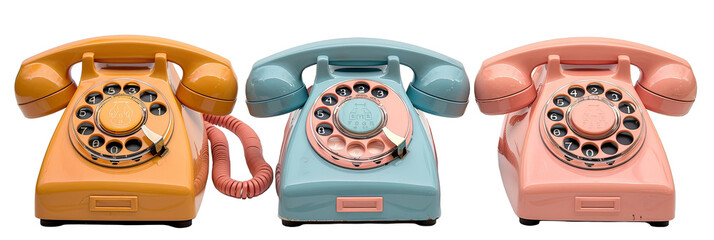 Vintage rotary telephones in bright pastel colors retro charm transparent background