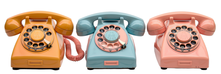 Vintage rotary telephones in bright pastel colors retro charm transparent background
