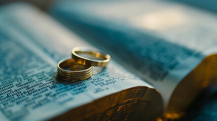 Wedding ceremony, The wedding rings placed on an open Bible or prayer book