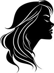 Woman profile head silhouette in black color. Vector template.