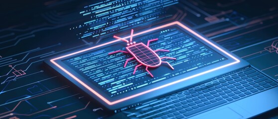 Computer with an insect, depicting a software bug