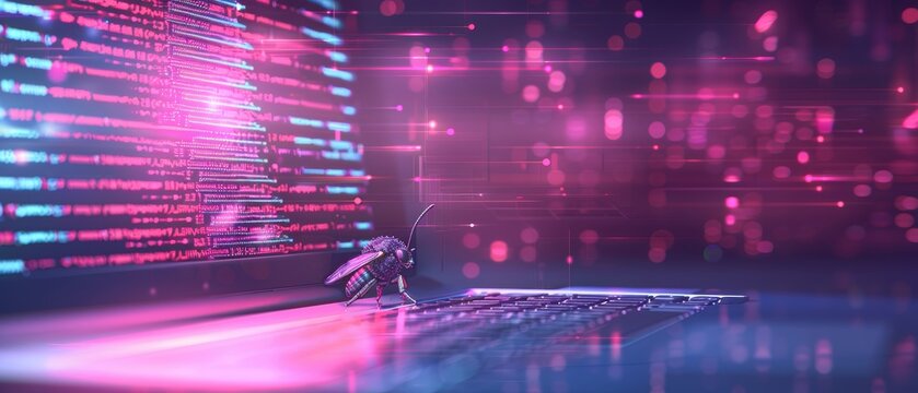 Computer with an insect, depicting a software bug - Powered by Adobe