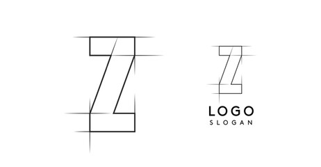 Letter Z pencil drawn, architectural blueprint logo design, construction plan, technical drawing. Ideal for corporate branding, industrial projects, engineering firms. Vector illustration