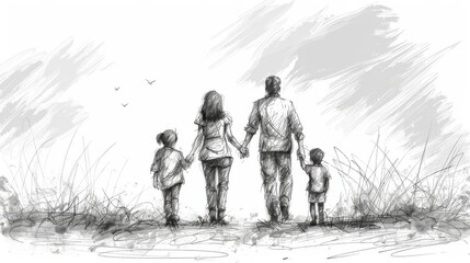 Sketch of a Family Walking Away