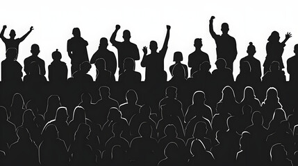 Naklejka premium black silhouette of Spectators sit and cheer for sports illustration for logo, banner, isolated on white background.