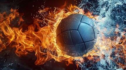 Fototapeta premium Volleyball ball in fire and water. 