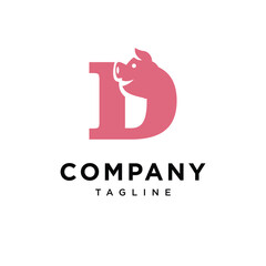 Letter D Pig Head Logo Icon Vector