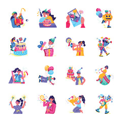 Fototapeta premium Collection of Birthday Celebration Flat Illustrations