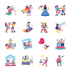 Pack of Birthday Party Flat Illustrations 

