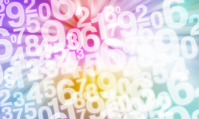 white numbers are overlaid from top to bottom on white speed and white motion gradient on colorful background, banner, template, number, background, web, object, green, pink,