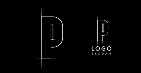 Letter P pencil drawn, architectural blueprint logo design, construction plan, technical drawing. Ideal for corporate branding, industrial projects, engineering firms. Vector illustration