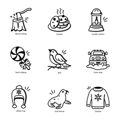Latest Bundle of Winter Season Doodle Icons 

