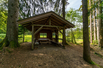 Family hike in the Wildrosenmoos Westallgau water trail near Oberreute Sulzberg