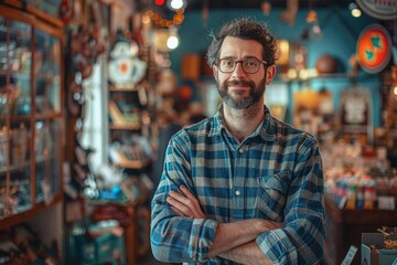 Obraz premium Portrait Of Male Owner Standing In Gift Store