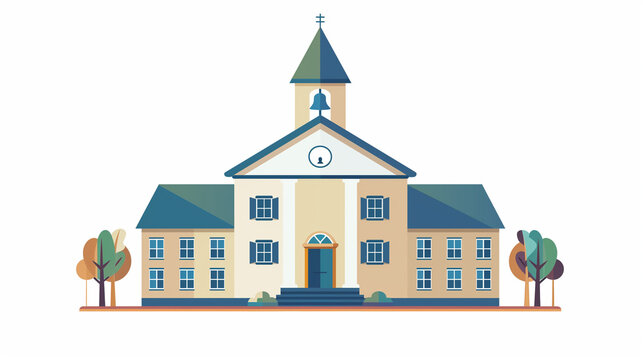 flat school building with trees, blue roof clip art preview