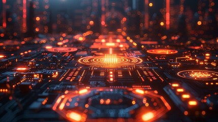 Abstract futuristic design with glowing tech grids and industrial schematics representing modern scientific achievements. , Minimalism,