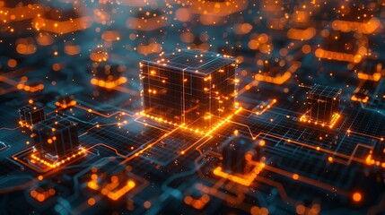 Abstract futuristic design with glowing tech grids and industrial schematics representing modern scientific achievements. , Minimalism,