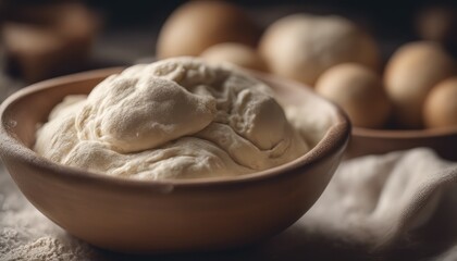 Fototapeta premium Homemade yeast dough in a bowl. Dough for baking bread.