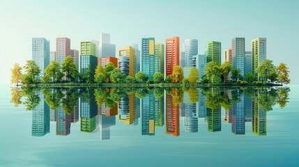 Obraz premium Sustainable tech integration flat design front view green urban planning water color Triadic Color Scheme