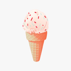 Delicious pink ice cream cone