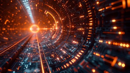 Obraz premium Abstract futuristic design with glowing tech grids and industrial schematics representing the integration of modern science. , Minimalism,