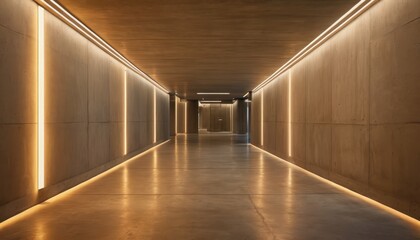 Minimalist Modern Concrete Corridor with Warm Lighting.