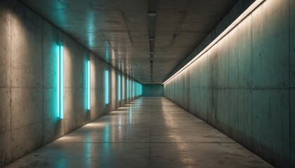 Obraz premium Empty Concrete Corridor with Neon Lights.
