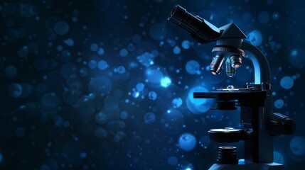 Abstract scientific background with microscope focusing on microbial research, dark themed lab equipment, and laboratory science concept, highlighting advanced microscopy techniques and microbiologica