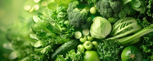 A vibrant assortment of fresh green vegetables including lettuce, cabbage, zucchini, and more, depicting the essence of healthy eating.
