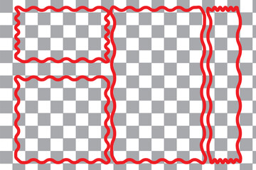 Doodle wave curve edge frame. Hand drawn wavy rectangle borders. Doodle brush drawn square and circle shape frame. Vector illustration isolated on white background.