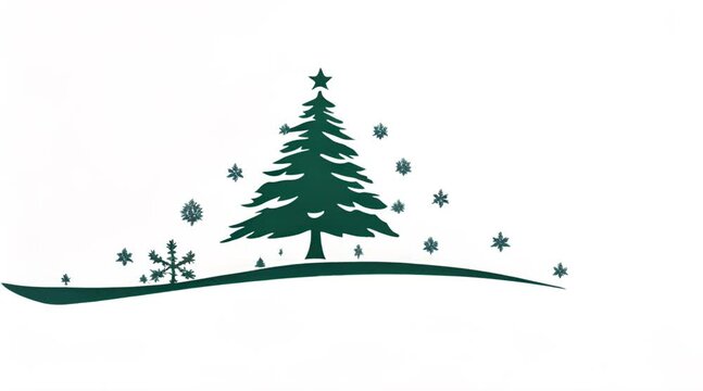 Christmas tree with garlands on a fabulous festive winter background. Vector, logo.