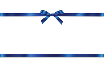 Blue Ribbon Bow Realistic shiny satin with shadow horizontal ribbon for decorate your father's day or wedding invitation card ,greeting card, certificate, coupon or gift boxes vector with copy space