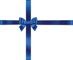 Blue bow whith horizontal and Vertical cross ribbon place on white background for decorate father's day or wedding card, gift card or website, Vector EPS10 with copy space