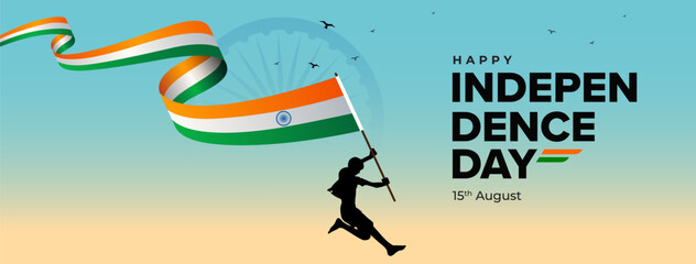 Happy Indian Independence Day Celebration Social Banner Design Template, Happy Independence Day Banner Illustration © BappiDeb