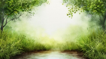 Fototapeta premium A serene landscape with lush greenery and mist, perfect for evoking peace and tranquility in nature-inspired themes.