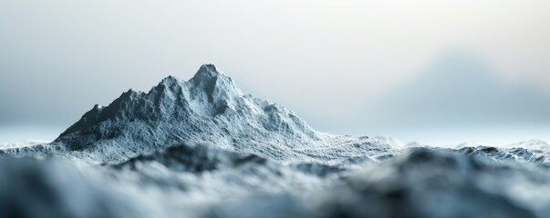 A serene snowy mountain peak emerging from mist, surrounded by soft clouds, evoking tranquility and natural beauty.