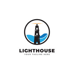 Lighthouse logo template. Building of lighthouse logo vector