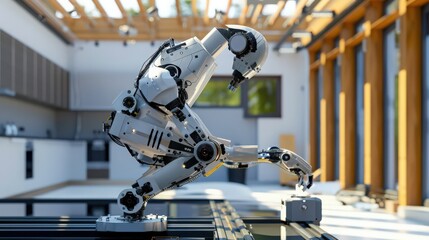 robot installing advanced lighting systems, showcasing the smart and energy-efficient solutions in modern home construction.