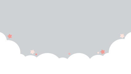 Cute white cloud and pink stars on pastel grey bottom border background.	