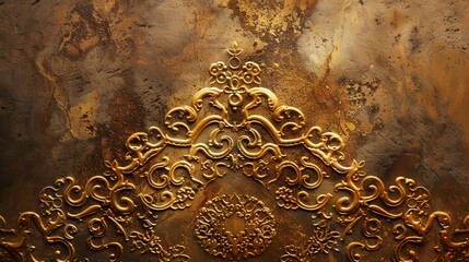 Intricate golden filigree on a textured background, showcasing detailed craftsmanship and artistic intricacy