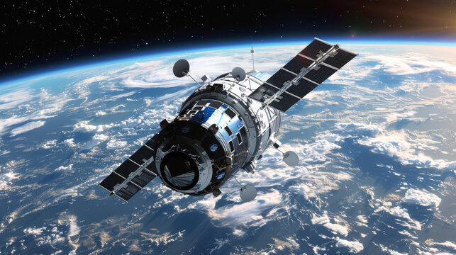 A space satellite called Express A, which is a modern telecommunications satellite, is alone in space.